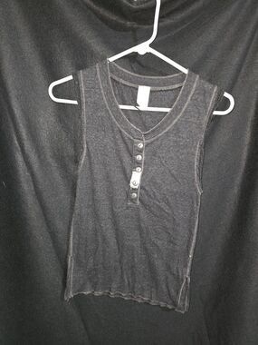 We The Free Black Ribbed Henley Tank with Button Placket